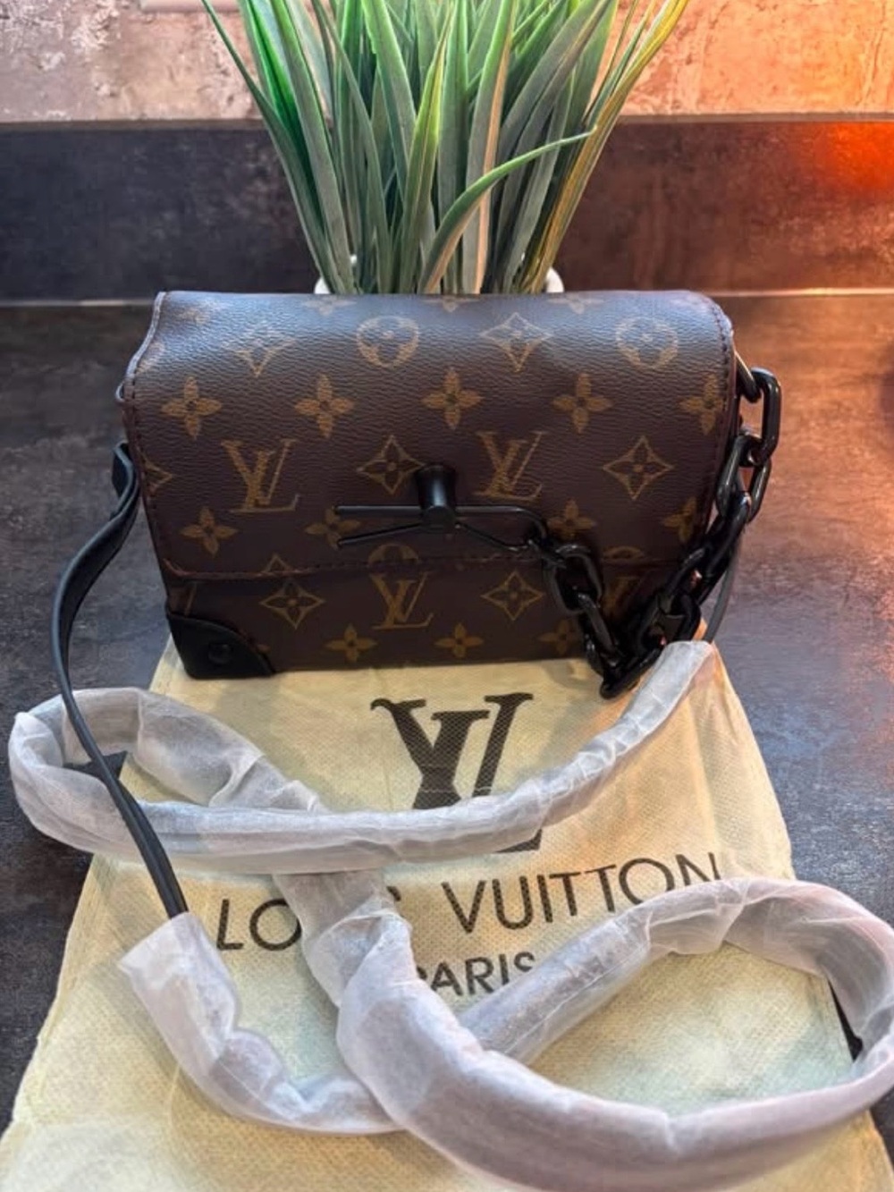 LV Brown Monogram Crossbody with Black Chain